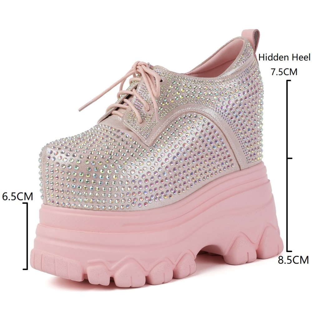 Spring Autumn New Fashion Slim 16 CM Height Increasing Platform Wedges Cross-tied Crystals Bling Women Modern Pumps 60211