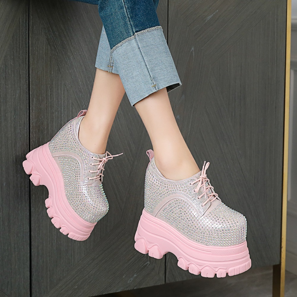 Spring Autumn New Fashion Slim 16 CM Height Increasing Platform Wedges Cross-tied Crystals Bling Women Modern Pumps 60211
