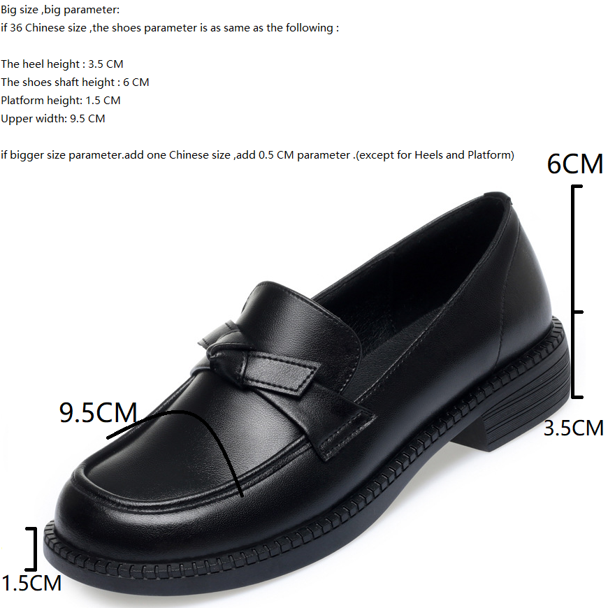 Women Loafers Spring Autumn British Style Retro 3.5 CM Thick Heels Shallow Bowknot Sewing Plus Size 42 43 Genuine Leather Ladies Pumps 60212