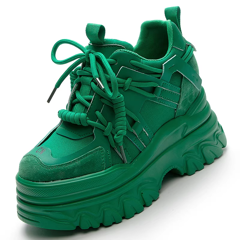 Spring Autumn New Korean Style Slim Height Increasing Platform Cross-tied Genuine Leather Women Casual Shoes Ladies Sneakers