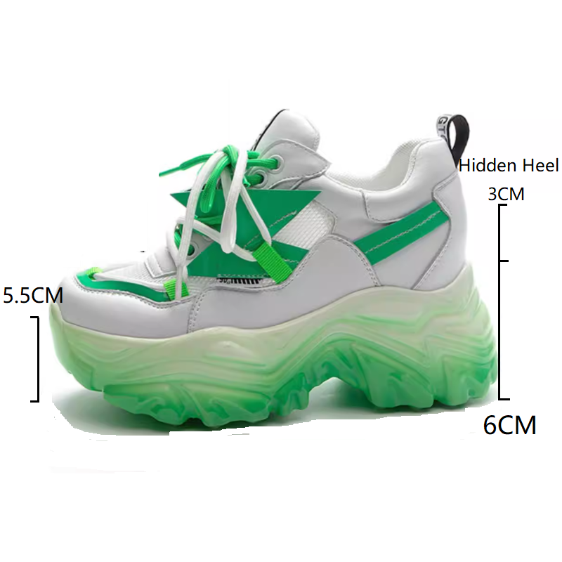 Summer New Slim 9 CM Height Increasing Wedges Platform Cross-tied Hollow Out Mesh Genuine Leather Women Pumps Ladies Sneakers 60212