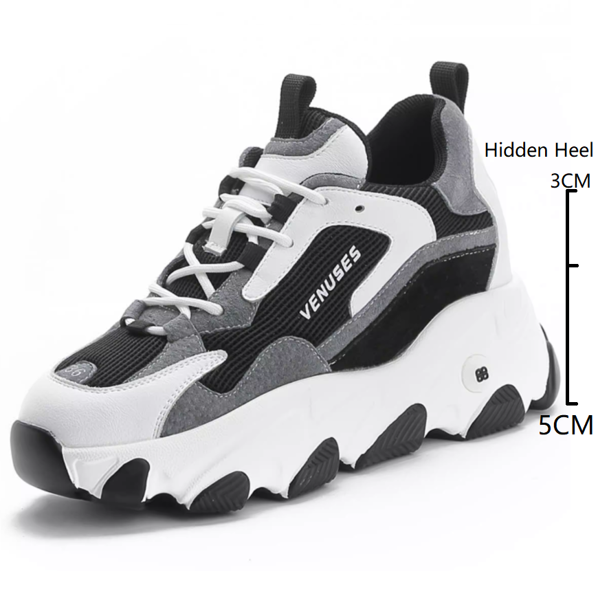 Summer Spring Autumn Breathable Women Round Toe Chunky Bottom 8 CM Height Increasing Elevator Sneakers Fashion Winter Short Plush Leisure Shoes 60213