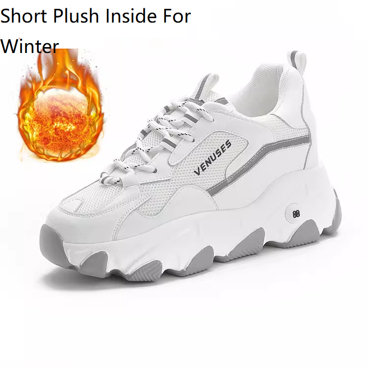 Summer Spring Autumn Breathable Women Round Toe Chunky Bottom 8 CM Height Increasing Elevator Sneakers Fashion Winter Short Plush Leisure Shoes 60213