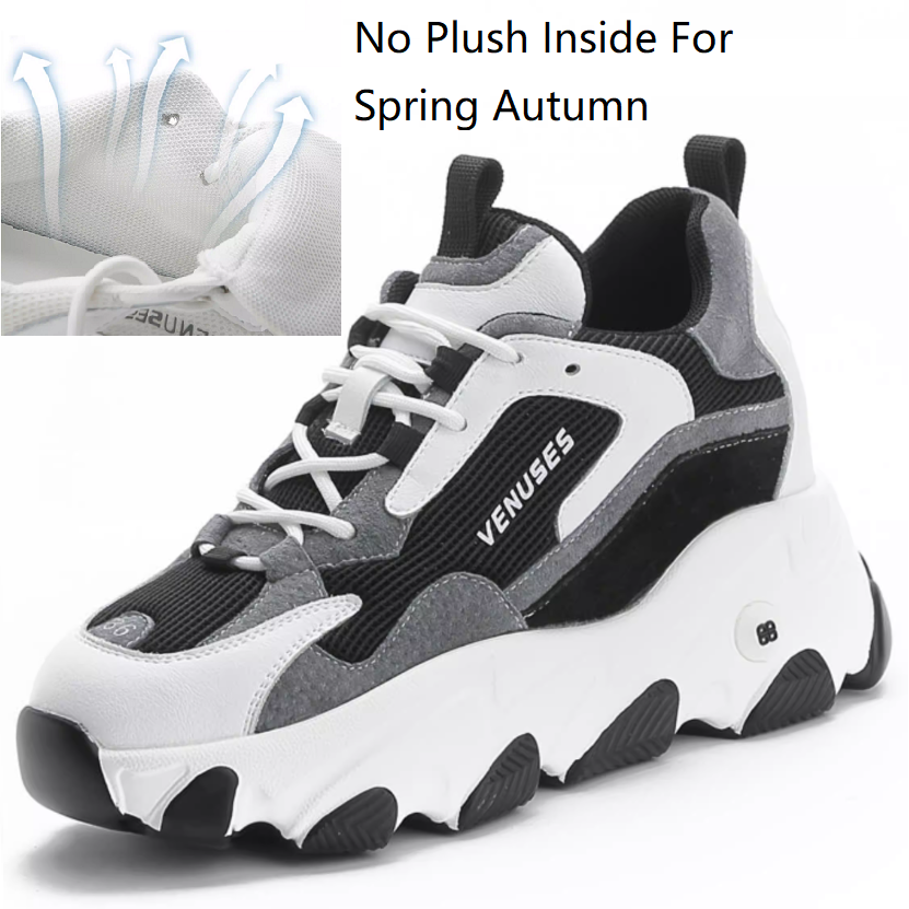 Summer Spring Autumn Breathable Women Round Toe Chunky Bottom 8 CM Height Increasing Elevator Sneakers Fashion Winter Short Plush Leisure Shoes 60213