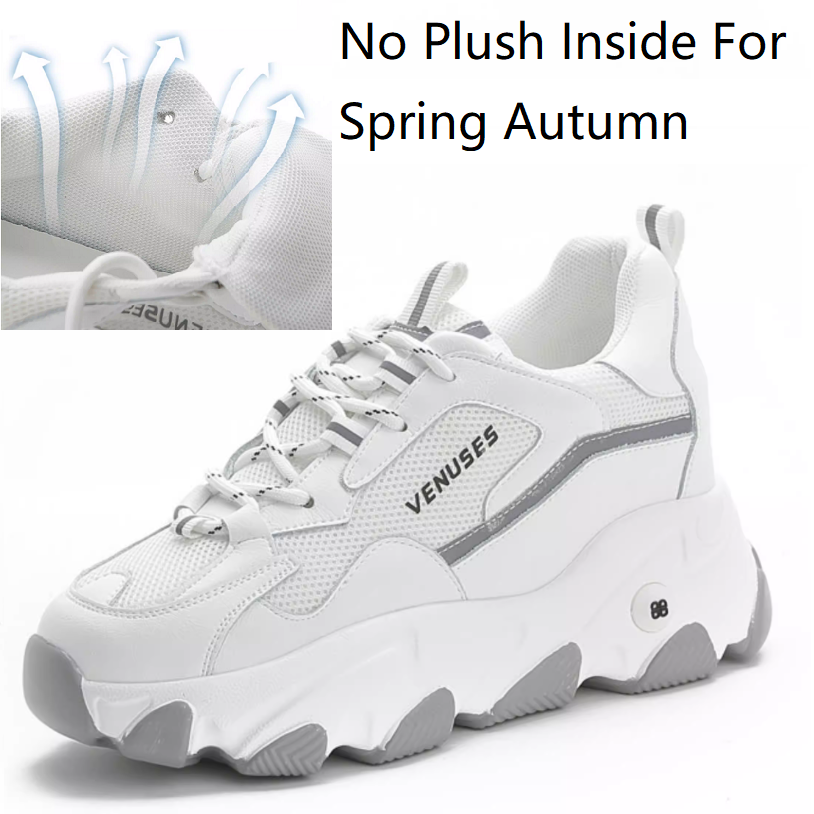 Summer Spring Autumn Breathable Women Round Toe Chunky Bottom 8 CM Height Increasing Elevator Sneakers Fashion Winter Short Plush Leisure Shoes 60213