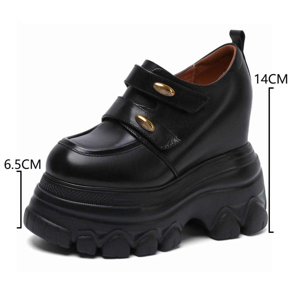 New Spring Autumn Hook Loop 14 CM Thick Platform Height Increasing Platform Genuine Leather Retro British Style Metal Accent Burnished Loafers 60214