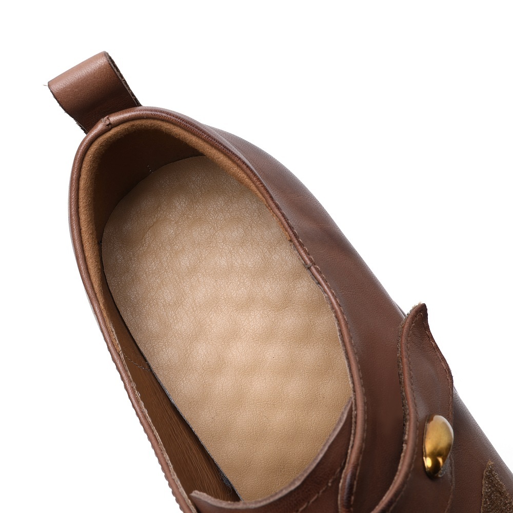New Spring Autumn Hook Loop 14 CM Thick Platform Height Increasing Platform Genuine Leather Retro British Style Metal Accent Burnished Loafers 60214