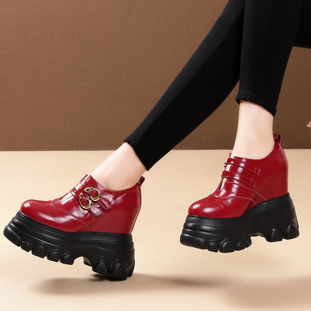 Women's Genuine Leather Cutout Belt Buckle 14 CM Super High Heel Height Increasing Platform Versatile Mary Jane Spring Autumn Shoes 60214