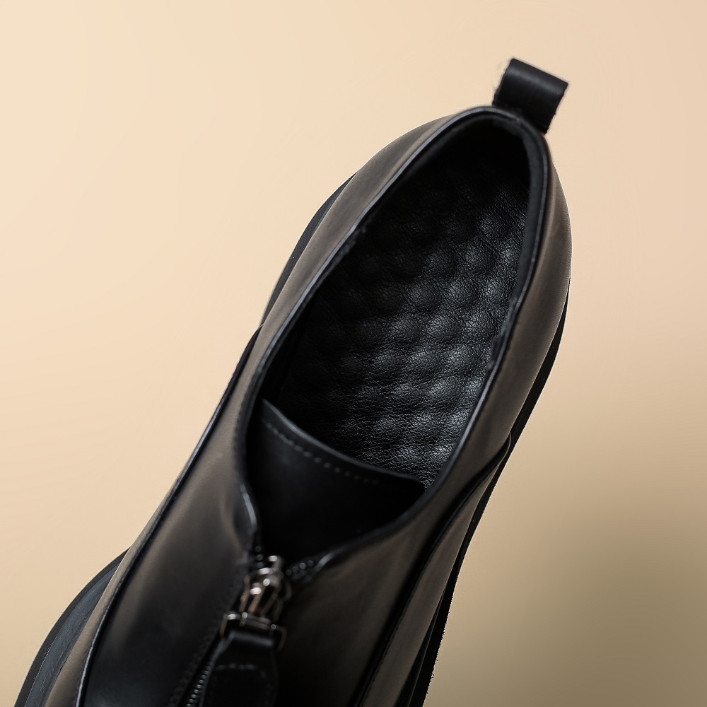 Genuine Leather British Style Front Zip 10 CM Block Heel Platform Retro Concise Versatile Pointed Toe Slim Fit Loafer Pumps Spring Autumn 60219