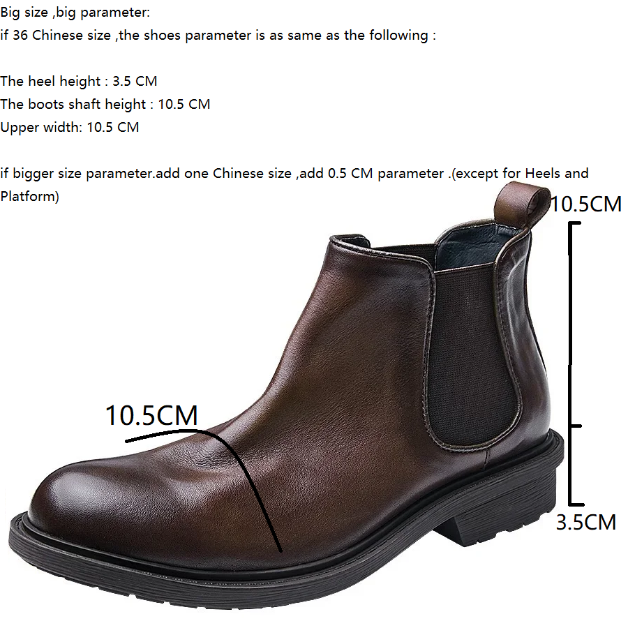Spring Autumn New British Style Retro Thick Heels Sewing Slip-On Genuine Leather Men Ankle Short Chelsea Boots Winter Plush 60225