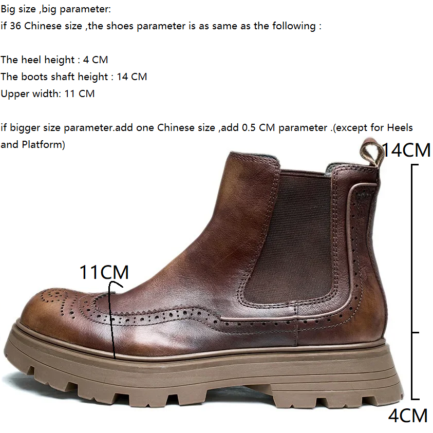 Spring Autumn New British Style Retro Chunky Bottom Platform Slip-On Genuine Leather Men Ankle Short Brogue Chelsea Boots 60226