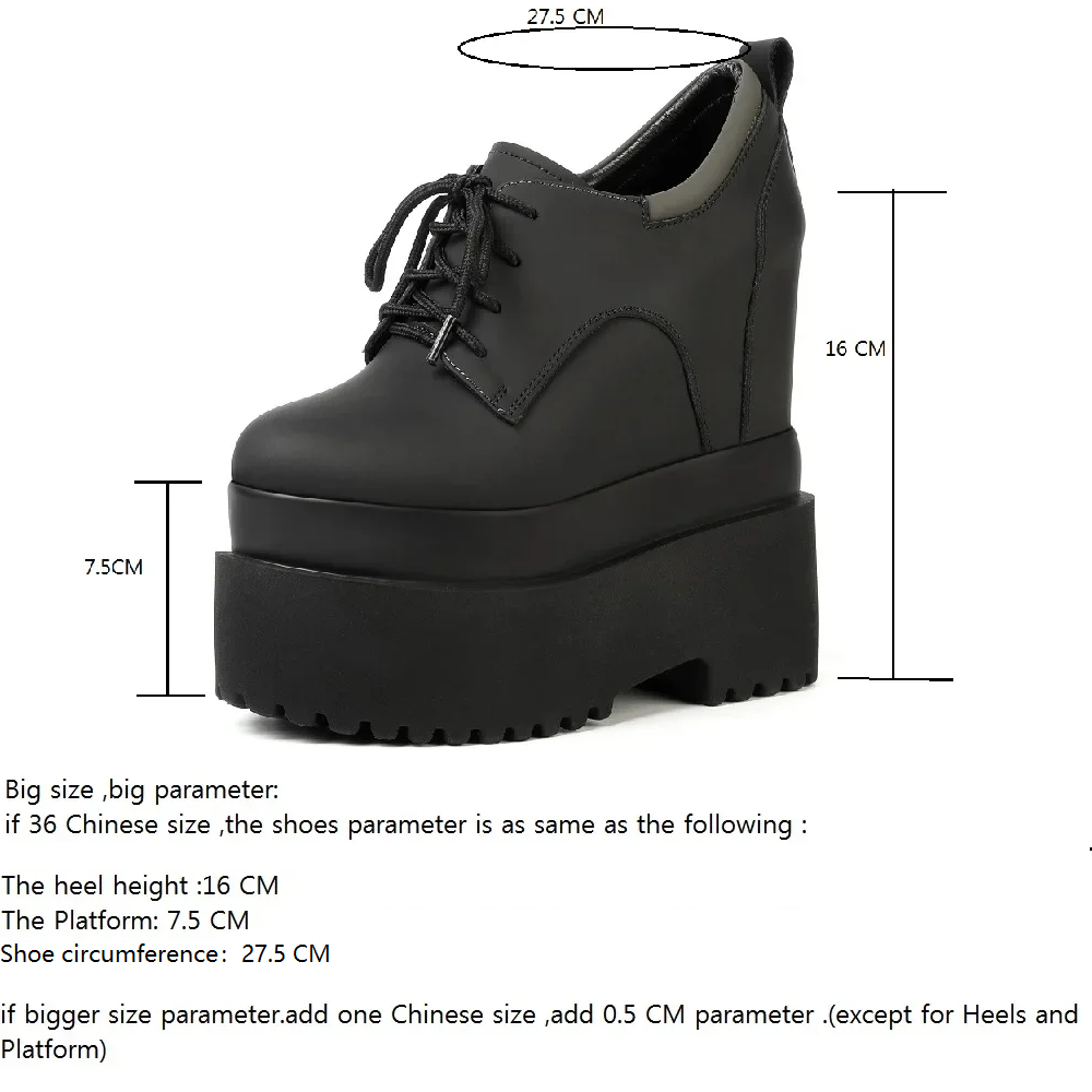 Spring Autumn New Leisure Height Increasing 16 CM High Heels Platform Size 34-39 Cross-tied Genuine Leather Women Modern Pumps 60226