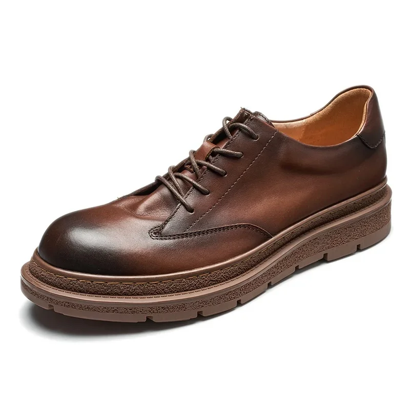 Spring Summer Autumn Fashion Leisure British Style Chunky Bottom New Arrival Cross Tied Genuine Cow Leather Shallow Mouth Single Shoes 60226