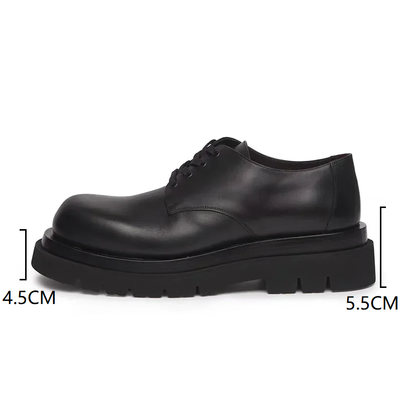 Men Work Shoes Spring Autumn New British Style Leisure 5.5 CM Height Increasing Platform Cross-tied Genuine Leather Male Loafers 60226