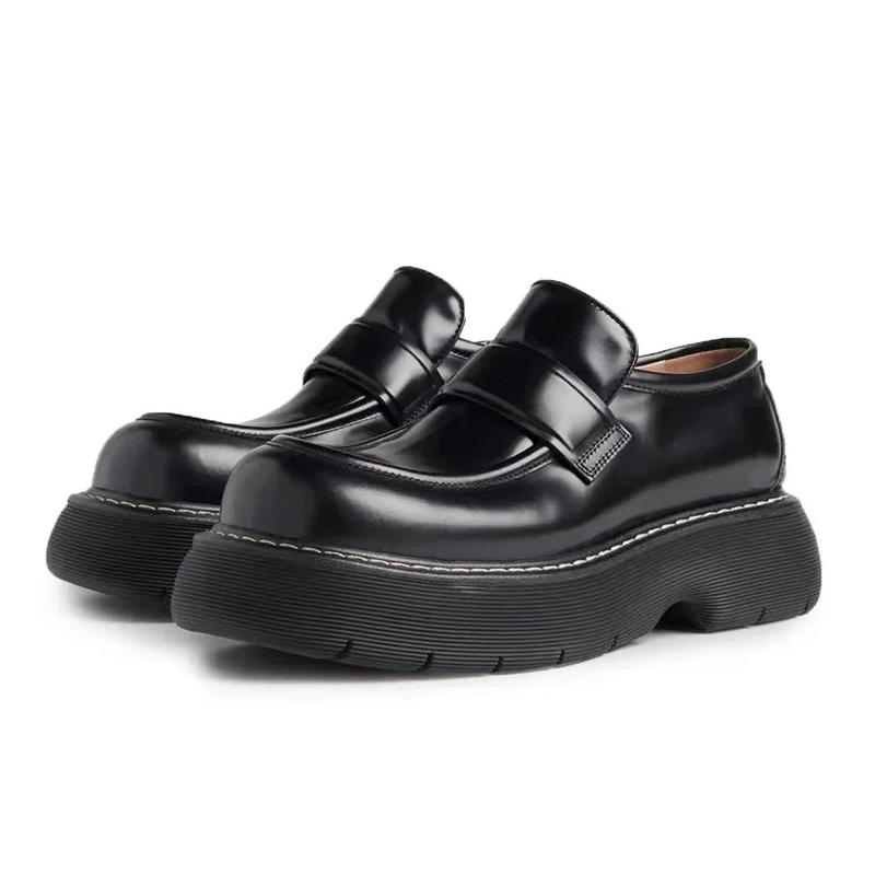 Spring Autumn Men Fashion British Style Chunky Bottom Round Toe Loafers New Arrival Genuine Leather Shallow Mouth Shoes  60226
