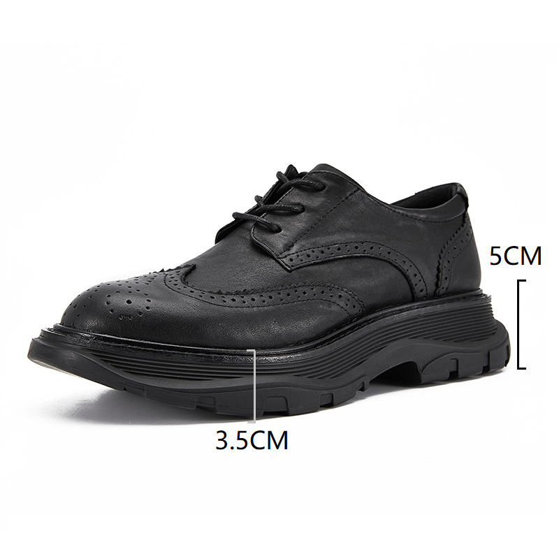 Spring Autumn New British Style Retro Chunky Bottom Cross-tied Brogue Sewing Genuine Leather Men Business Derby Shoes 60226
