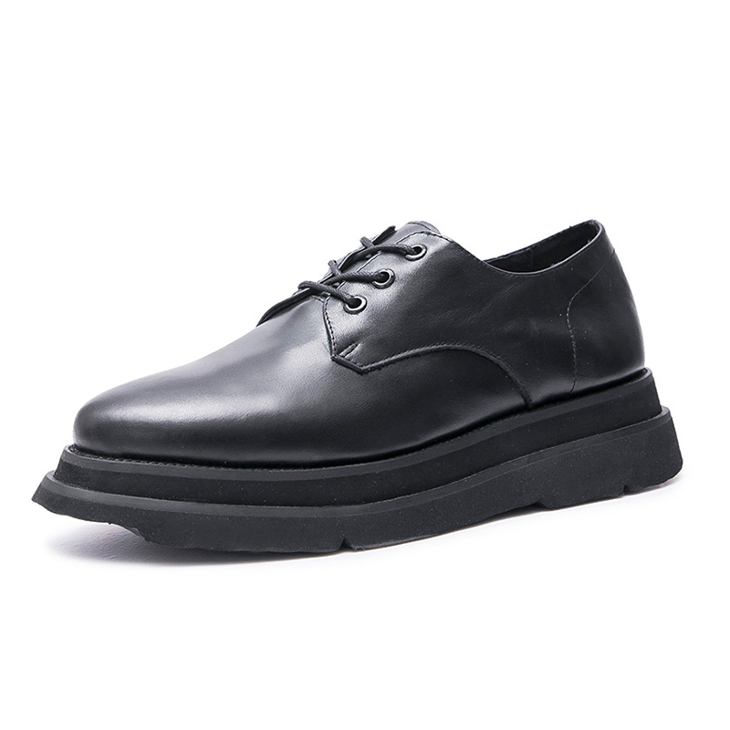 Spring Autumn New British Style Chunky Bottom Platform Lace-Up Black Size 38-44 Genuine Leather Men Business Derby Shoes 60226