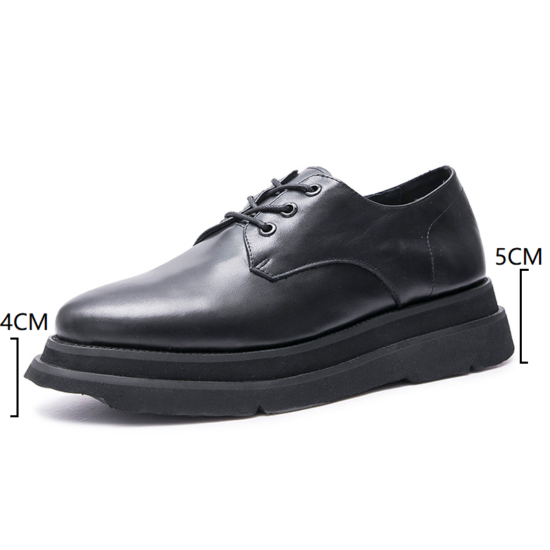 Spring Autumn New British Style Chunky Bottom Platform Lace-Up Black Size 38-44 Genuine Leather Men Business Derby Shoes 60226