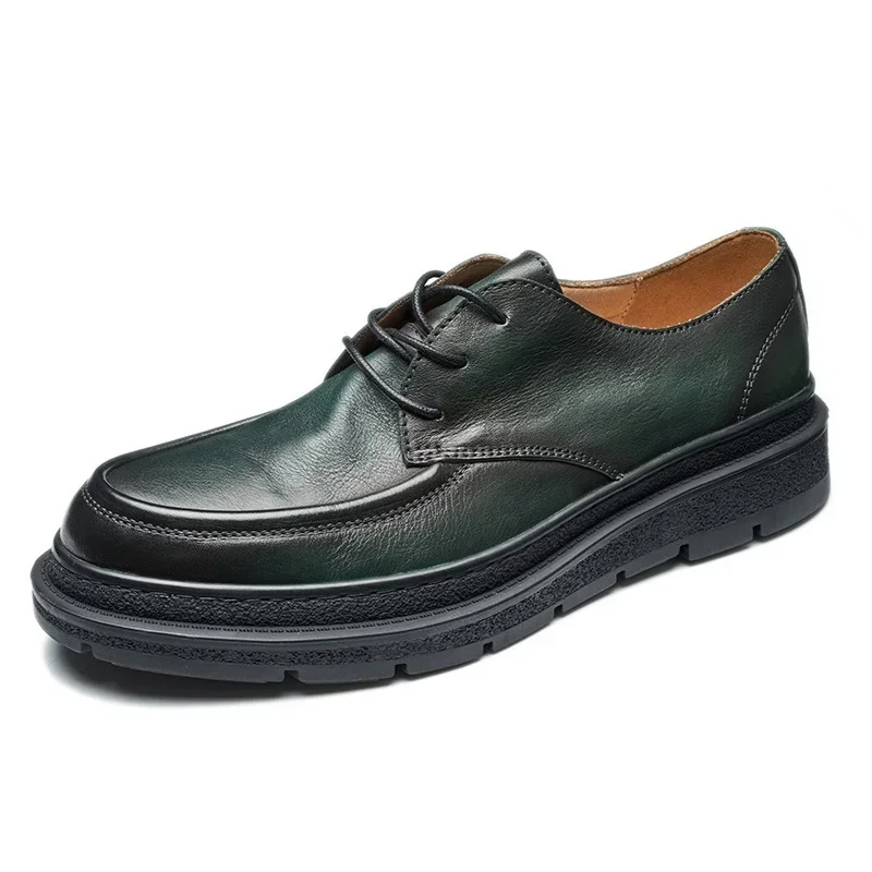 Spring Autumn New British Style Retro Chunky Bottom Sewing Breathable Lace-Up Genuine Leather Male Business Derby Shoes 60226