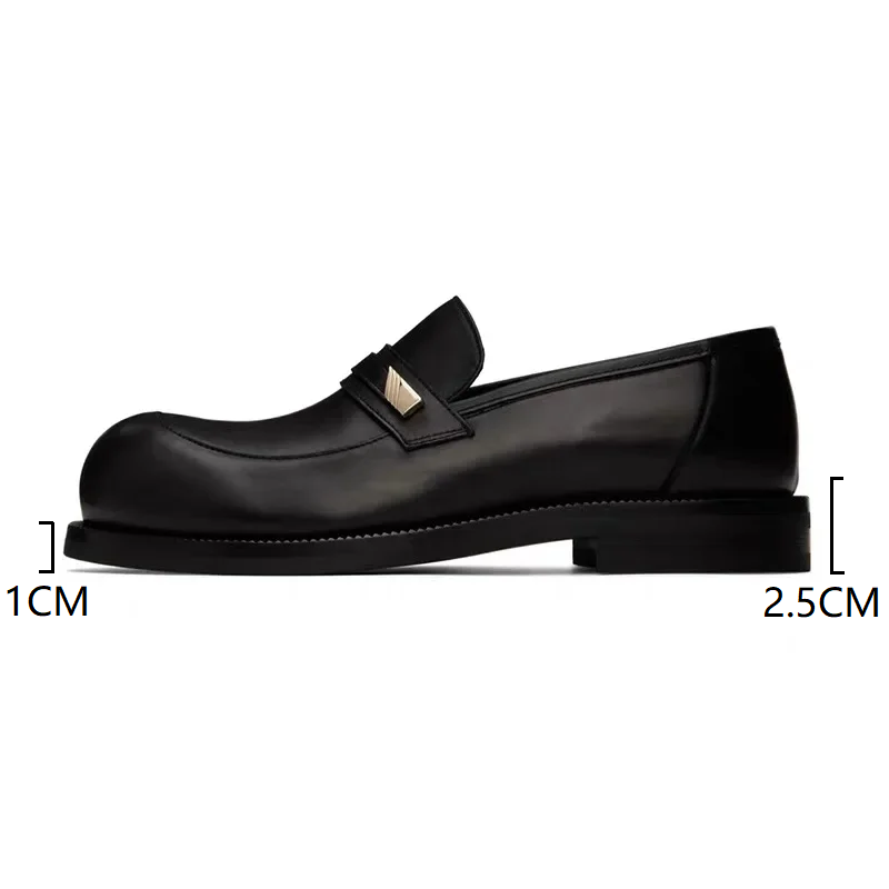 Men Loafers Shoes Spring Autumn New Leisure Thick Heels Metal Decoration Belt Slip-On Genuine Leather Male Leather Shoes 60226