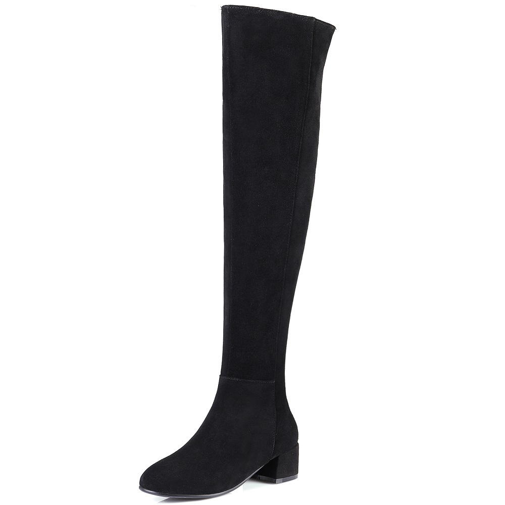Winter New Fashion Slim 4 CM Thick Heels Pointed Toe Sewing Plush Plus Size 44 45 Cow Suede Women Over-the-Knee Long Modern Boots 60227