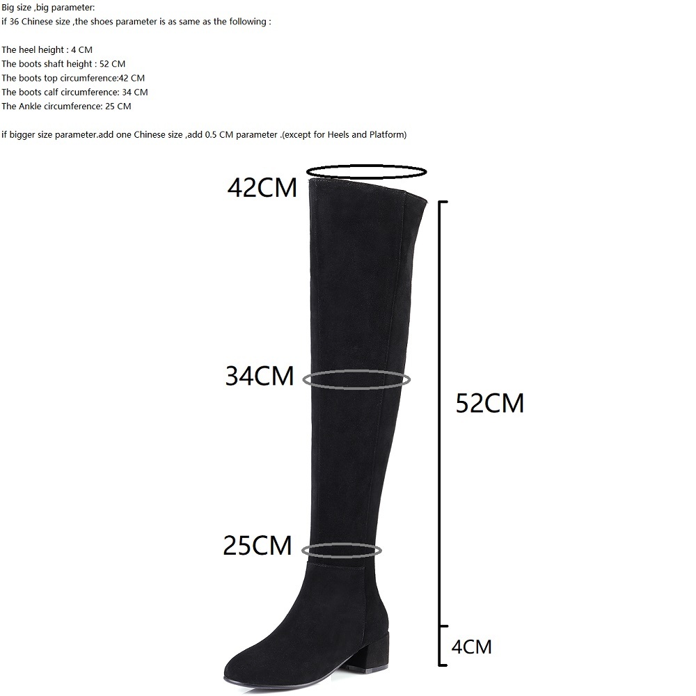 Winter New Fashion Slim 4 CM Thick Heels Pointed Toe Sewing Plush Plus Size 44 45 Cow Suede Women Over-the-Knee Long Modern Boots 60227
