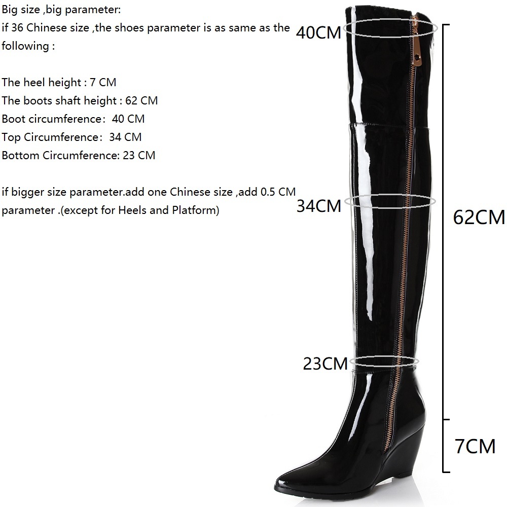New Women Wedges Genuine Leather Pointed Toe 7 CM High Heel Wedges Side Zipper Winter Short Plush Fashion Over The Knee Boots Plus Size 41-45 60228