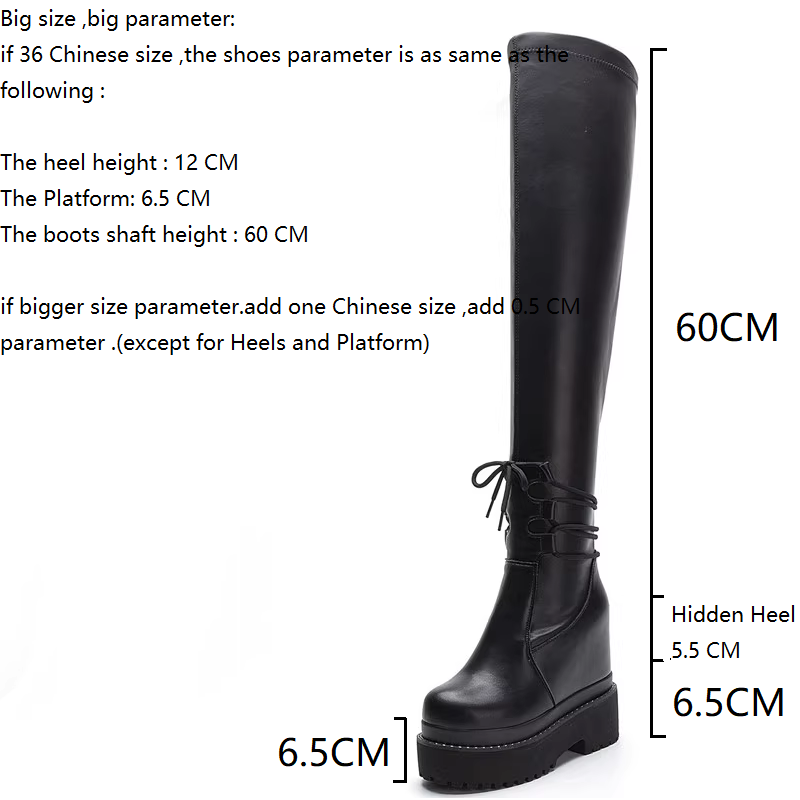 Winter New Slim 12 CM Height Increasing Platform Wedges Cross-tied Genuine Leather Cross-Tied Women Over-the-Knee Long Stretch Boots 60228