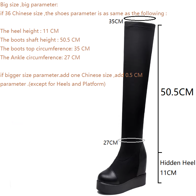Spring Autumn New Slim 11 CM Height Increasing Platform Stretch Fabric Winter Fleece Lining Women Over-the-Knee Long Boots Summer Peep Toe Boots 60228