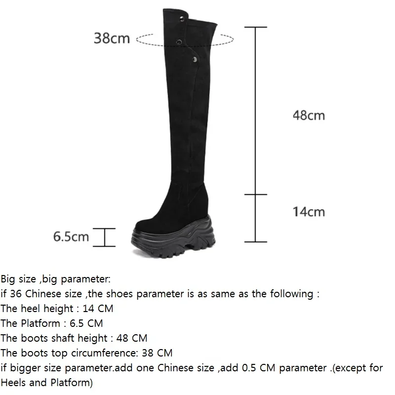 Spring Autumn Winter New Slim 14 CM Height Increasing Platform Genuine Leather Side Zipper Stretch Fabric Women Over-the-Knee Long Modern Boots 60302
