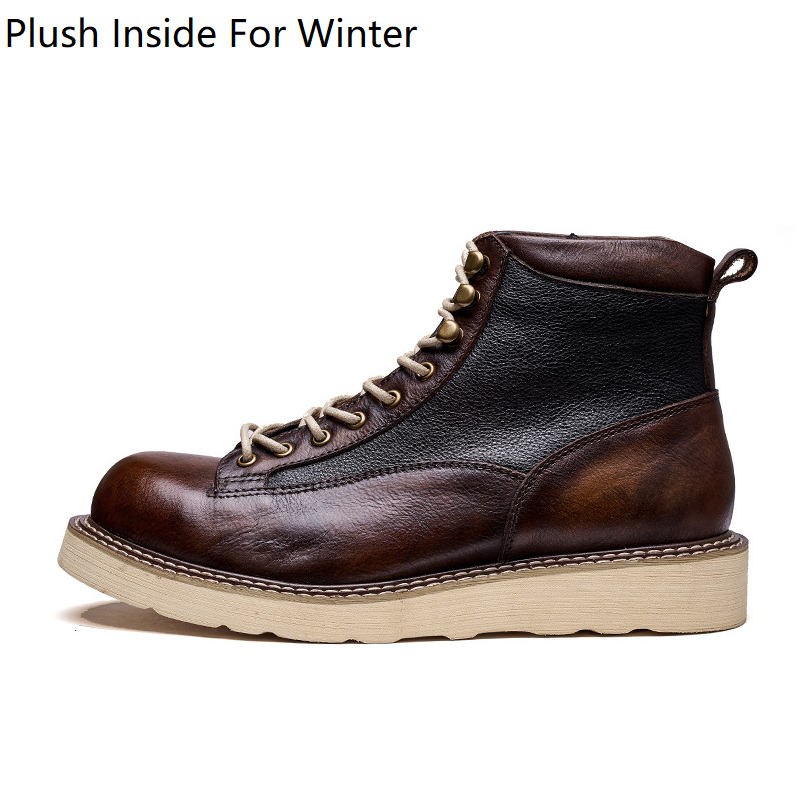 Spring Autumn Men Genuine Leather Mixed Colors Round Toe Single Shoes Chunky Bottom British Style Retro Short Boots 230227