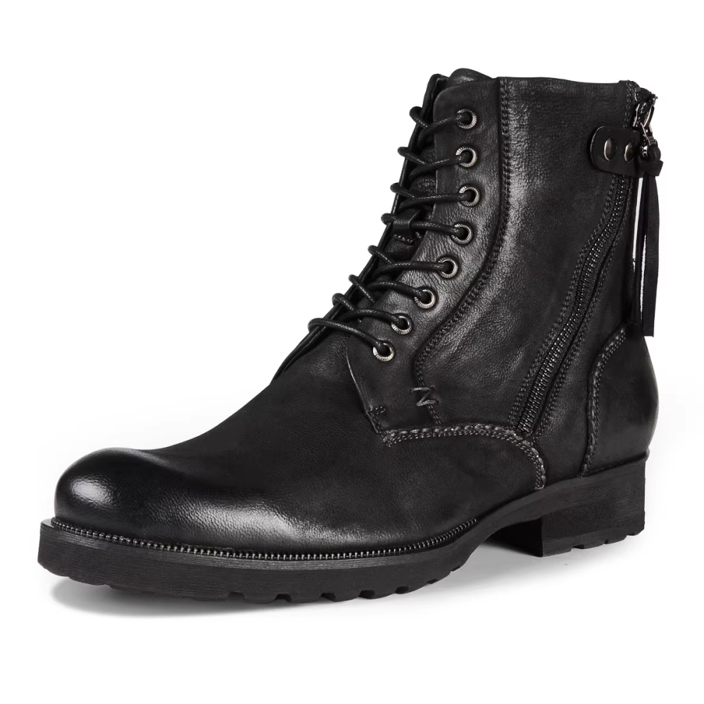 Spring Autumn New British Style Retro Chunky Bottom Rivet Sewing Cross-tied Genuine Leather Men Ankle High Top Motorcycle Boots 60303