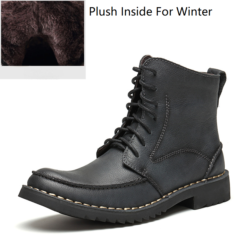 Spring Autumn New British Style Retro Thick Heels Cross-tied Sewing Genuine Leather Men Ankle Short Riding Equestrian Boots 60303