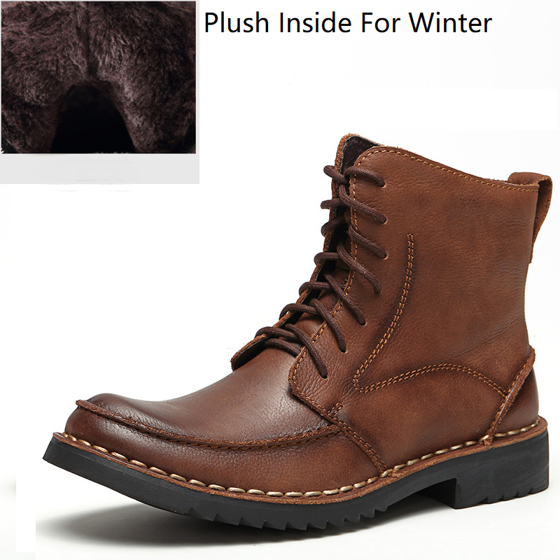 Spring Autumn New British Style Retro Thick Heels Cross-tied Sewing Genuine Leather Men Ankle Short Riding Equestrian Boots 60303