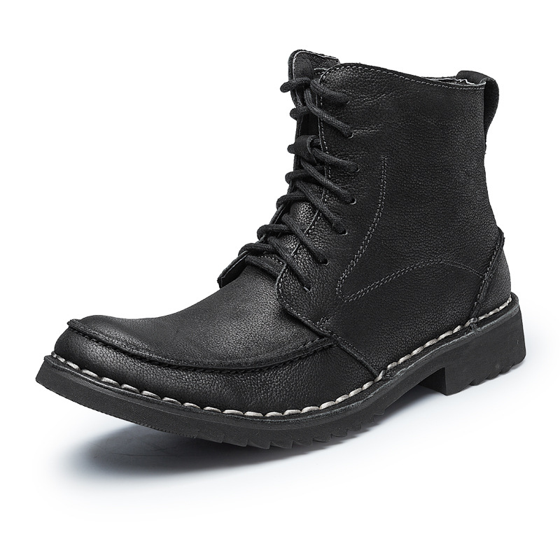 Spring Autumn New British Style Retro Thick Heels Cross-tied Sewing Genuine Leather Men Ankle Short Riding Equestrian Boots 60303
