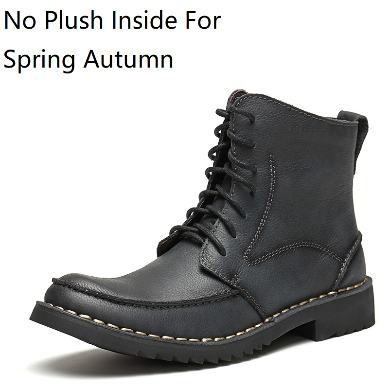 Spring Autumn New British Style Retro Thick Heels Cross-tied Sewing Genuine Leather Men Ankle Short Riding Equestrian Boots 60303