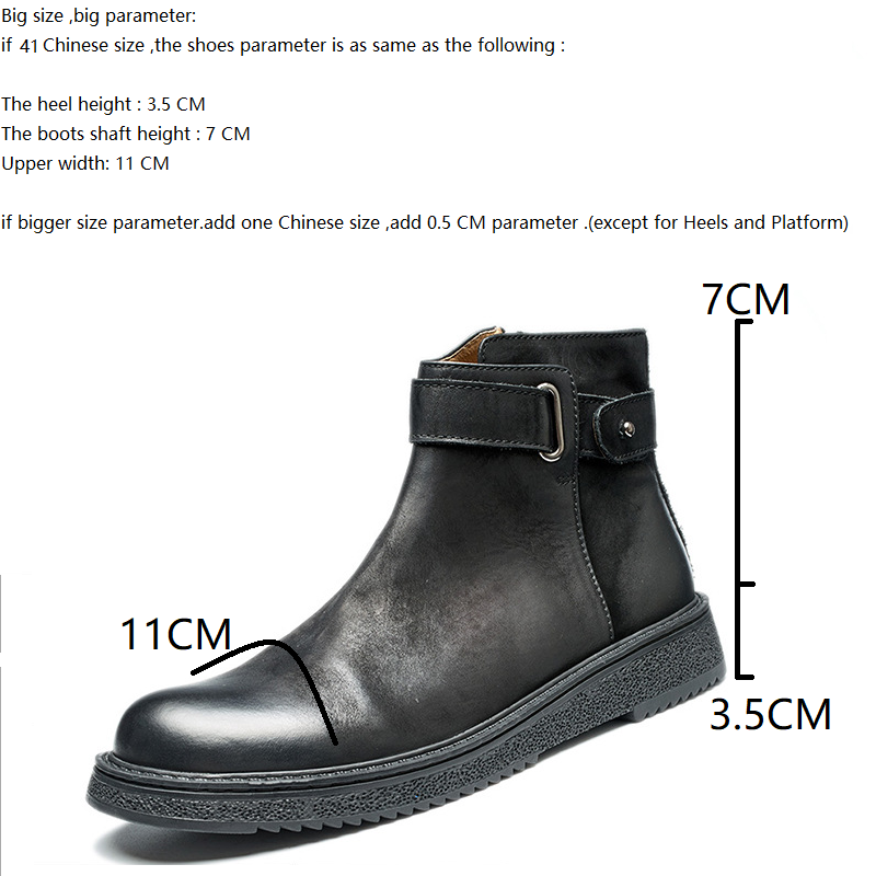 Spring Autumn New British Style Retro Chunky Bottom Sewing Genuine Leather Men Ankle Short Motorcycle Boots Winter Plush 60303