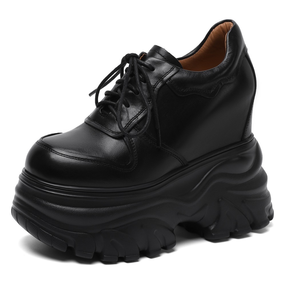 Spring Autumn New Arrival Genuine Leather Lace-up Distressed 14 CM Height Increasing Super High Heel Platform Versatile Women's Pumps 60303