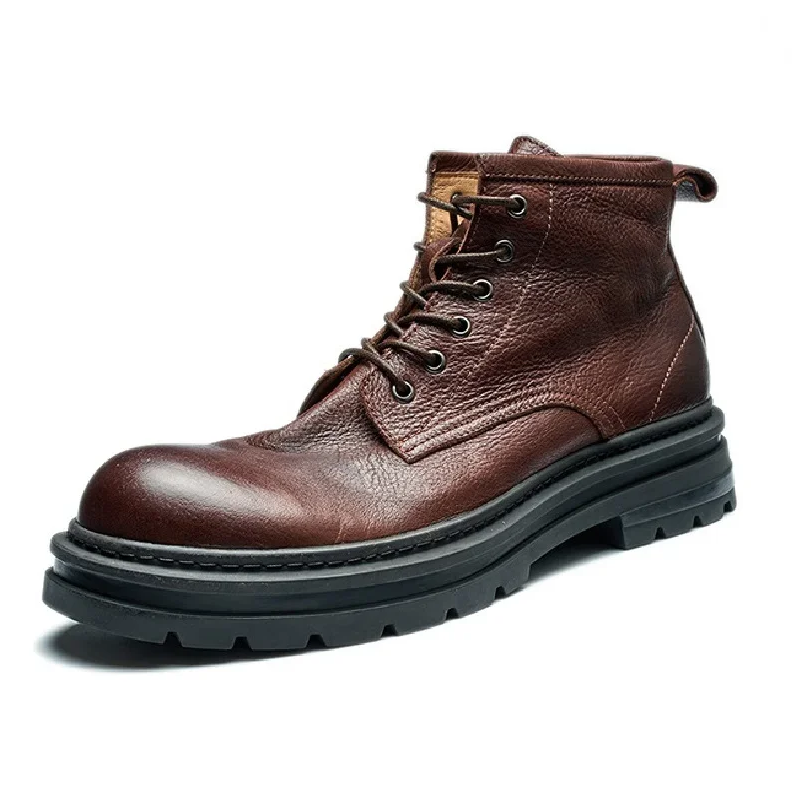 Spring Autmun New Arrival British Style Retro Thick Heels Sewing Cross Tied Genuine Leather Men Ankle Short Motorcycle Boots Winter Plush 60304