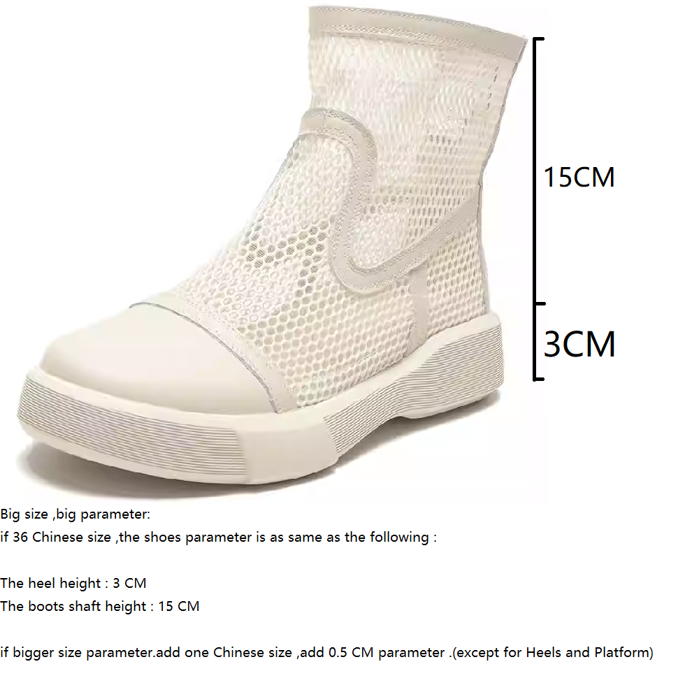 Summer New Korean Style Fashion Chunky Bottom Hollow Hollow Out Mesh Patchwork Genuine Leather Women Ankle Short Modern Boots 60304