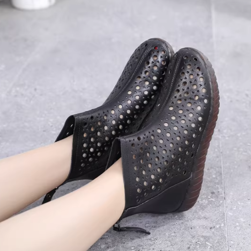 Summer Fashion Leisure Chunky Bottom Wedges Cut Out Sewing Plus Size 41 42 Genuine Leather Women Ankle Short Modern Boots 2303