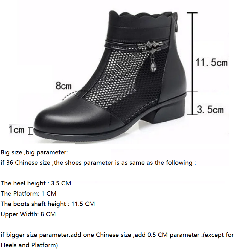 Summer Fashion 3 CM Thick Heels Hollow Out Mesh Rhinestones Narrow Band Plus Size 41 42 Genuine Leather Women Ankle Short Modern Boots 60304