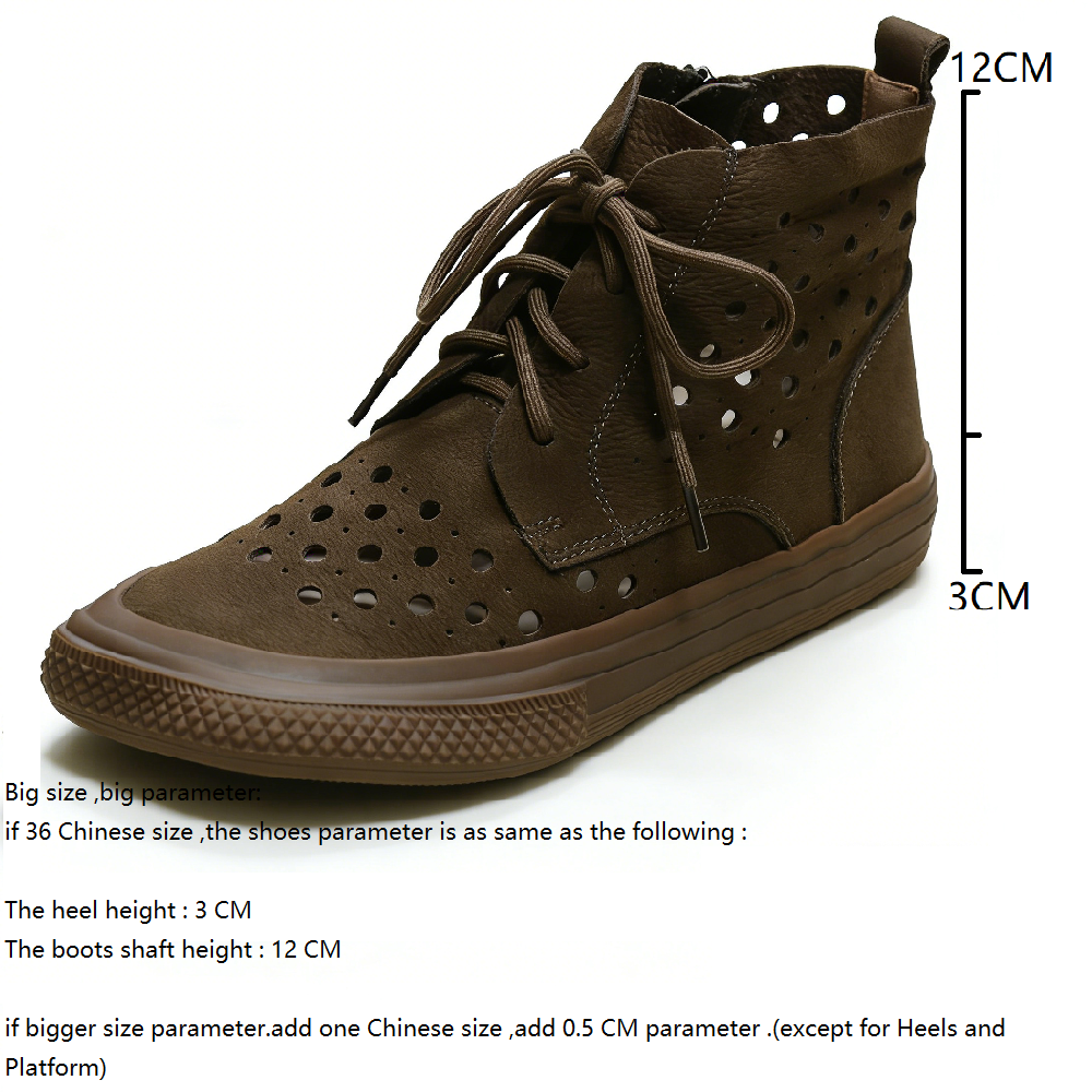 Summer New British Style Retro Chunky Bottom Cut Out Sewing Square Toe Cross-tied Side Zipper Genuine Leather Women Ankle Short Boots 60305