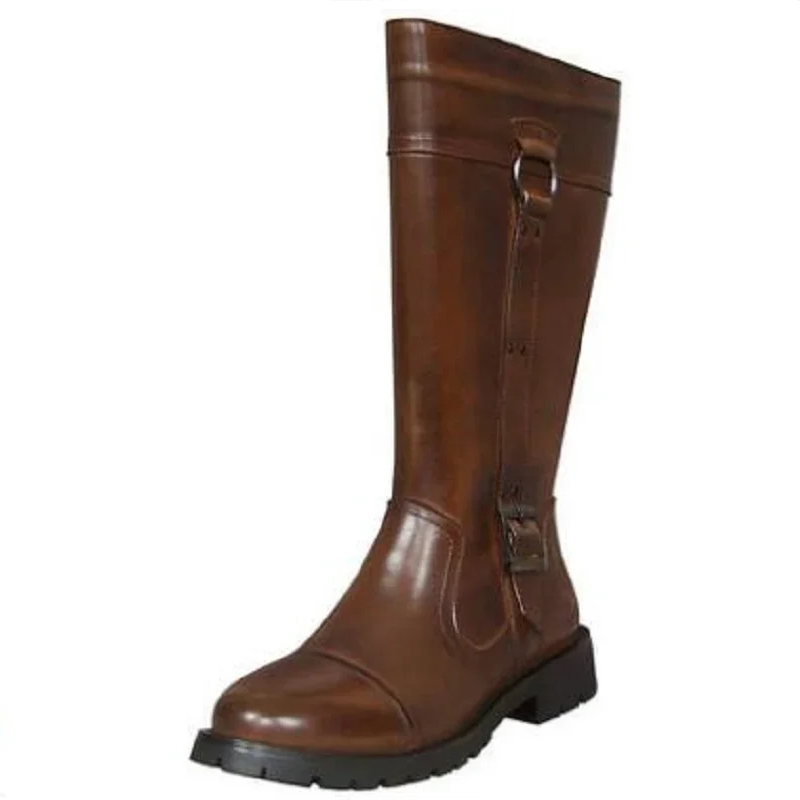 Spring Autumn New British Style Thick Heels Buckle Belt Sewing Full Grain Leather Side Zipper Winter Plush Men Knee-High Long Boots 60305
