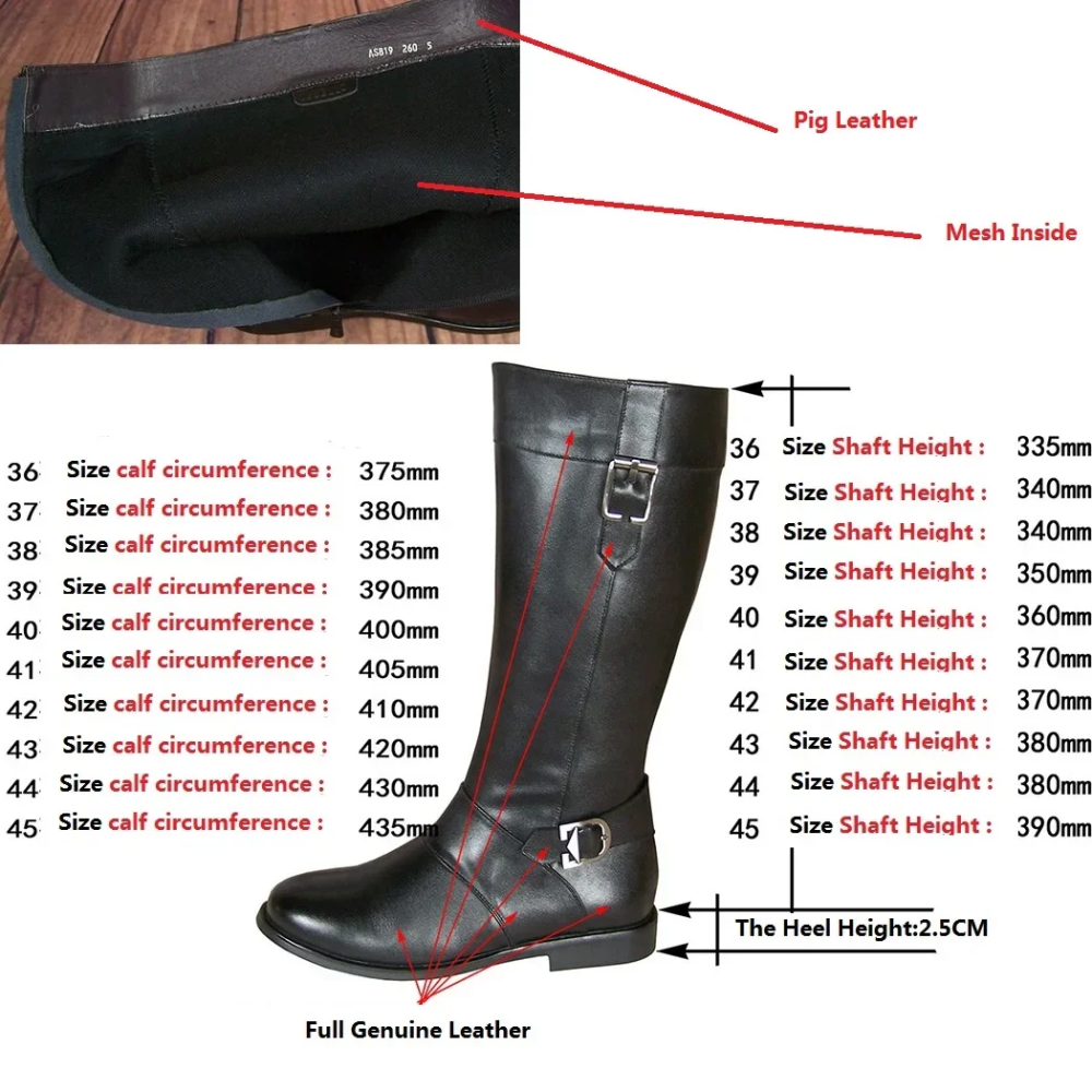 Spring Autumn New British Style Thick Heels Buckles Sewing Genuine Leather Men Knee-High Long Boots Winter Plush Inside