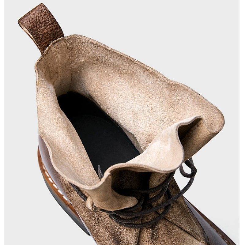 Spring Autumn Winter New British Style Retro Chunky Bottom Cross-tied Genuine Leather Men High Top Wrinkled Short Motorcycle Boots 60305