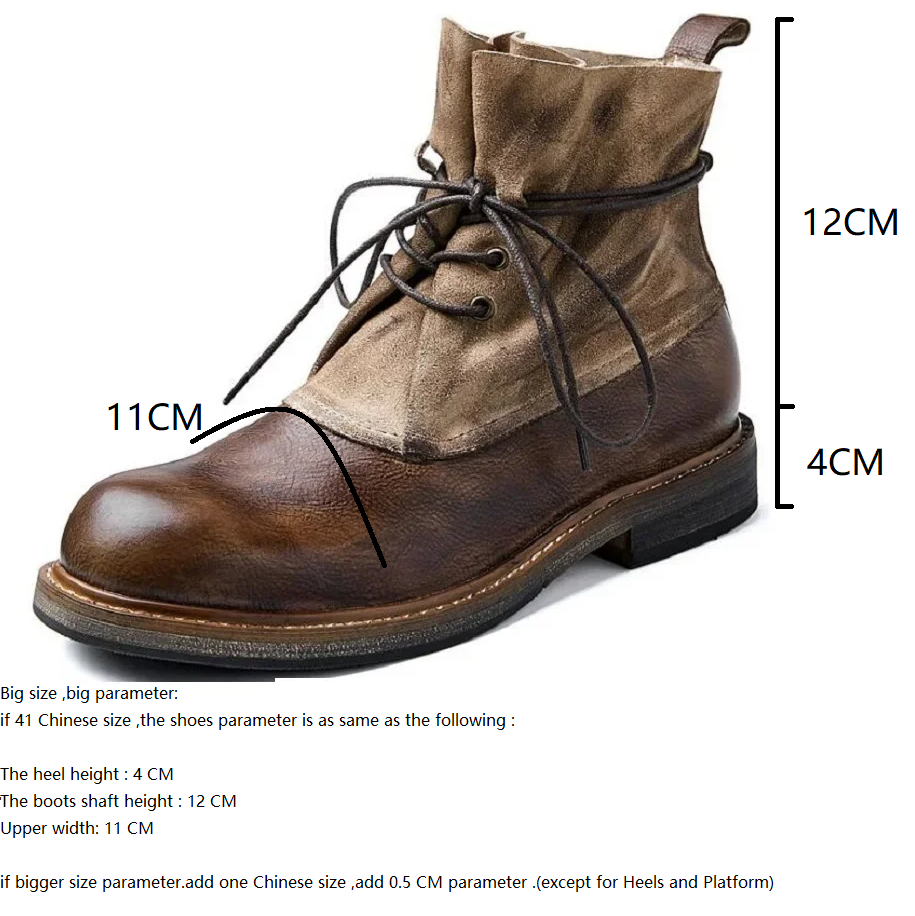 Spring Autumn Winter New British Style Retro Chunky Bottom Cross-tied Genuine Leather Men High Top Wrinkled Short Motorcycle Boots 60305
