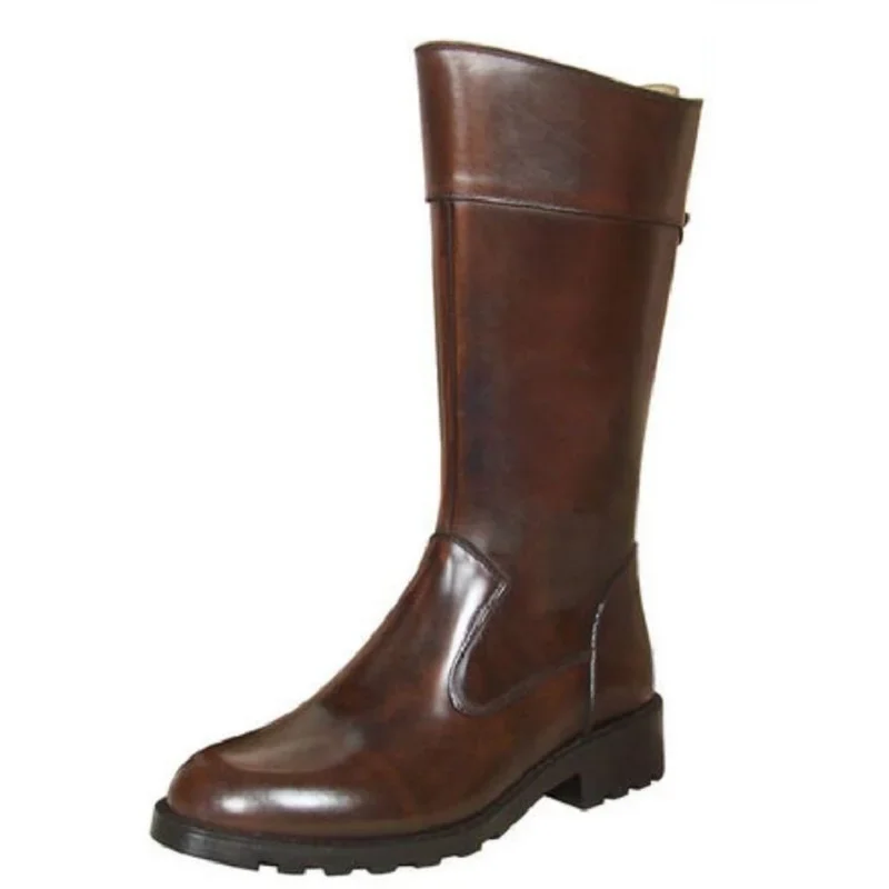 Spring Autumn British Style Thick Heels Brown Genuine Leather Side Zipper Men Mid-Calf Knight Boots Male Half Equestrian Boots 60306