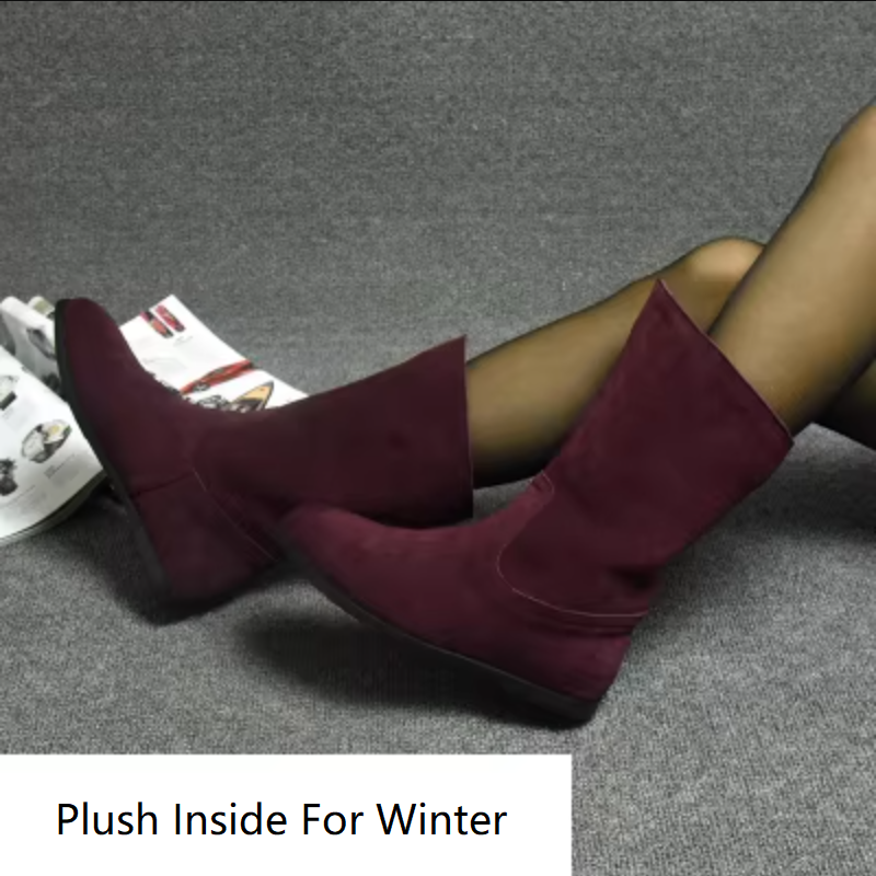 Spring Autumn British Style Retro Thick Low Heels Sewing Full Grain Leather Women Mid-Calf Equestrian Boots Winter Plush Inside