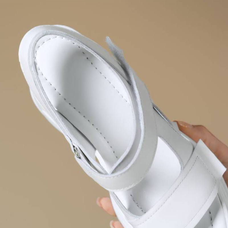 Women Summer New 12 CM Platform Wedge Heel Shoes Hook Loop Genuine Leather Cut Out Concise Open Toe Slingbacks Casual Sandals 60307